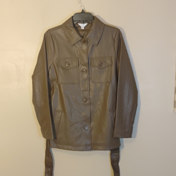 Time and Tru Jackets & Blazers - Time and Tru Brown Leather Jacket with Belt and Collar